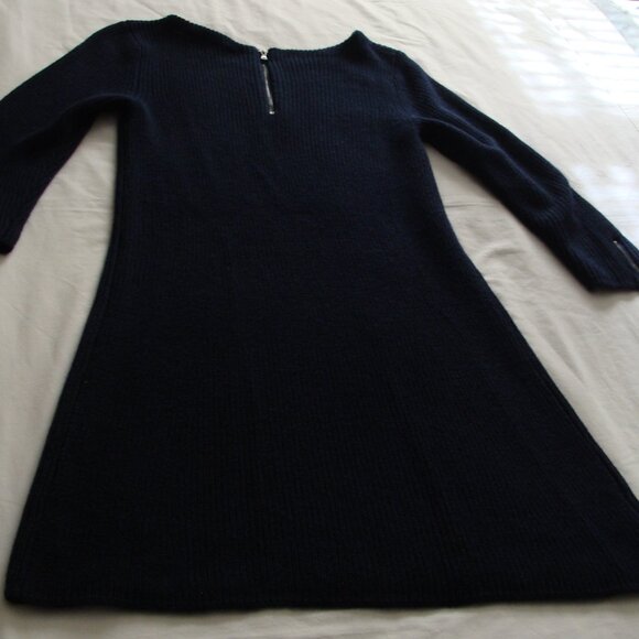 ANN TAYLOR LOFT Navy Blue 3/4 Sleeve ZIP Detail WOOL Blend SWEATER DRESS Sz S - Picture 6 of 9